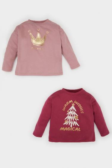 Baby Girl Crew Neck Christmas Themed 2 Piece T-shirt