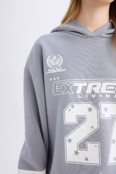Coool Oversize Geniş Kalıp Kapüşonlu Baskılı Kalın Sweatshirt