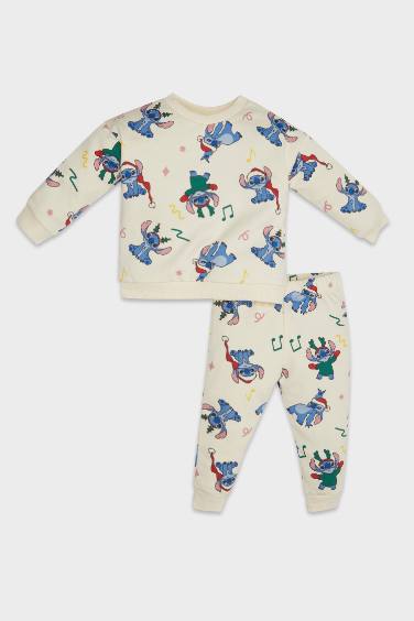 Kız Bebek 2'li Takım Disney Lilo & Stitch Bisiklet Yaka Sweatshirt Beli Lastikli Eşofman Altı