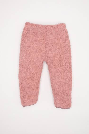 Kız Bebek 2'li Takım Pelüş Fermuarlı Dik Yaka Sweatshirt Beli Lastikli Alt