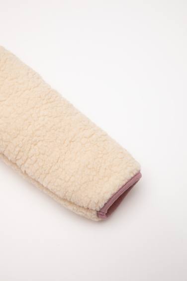 Kız Bebek 2'li Takım Pelüş Fermuarlı Dik Yaka Sweatshirt Beli Lastikli Alt