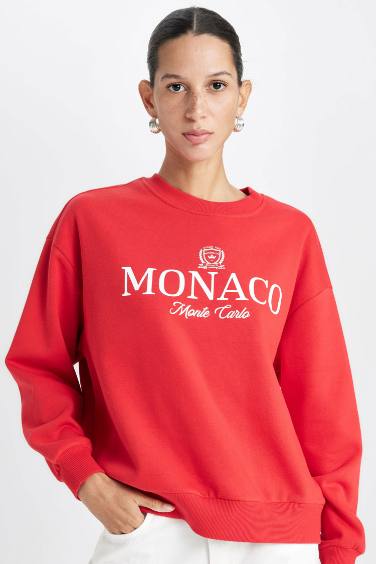 Sweatshirt rouge  imprimé à coupe décontractée et col rond