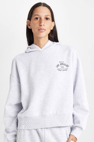 Regular Fit Kapüşonlu Baskılı Kalın Sweatshirt