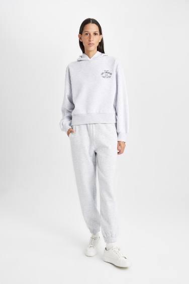 Regular Fit Kapüşonlu Baskılı Kalın Sweatshirt