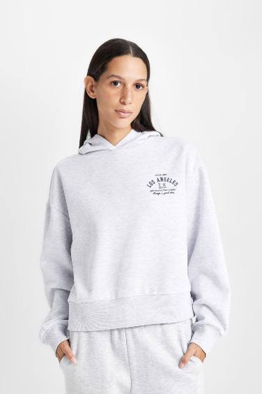 Regular Fit Kapüşonlu Baskılı Kalın Sweatshirt