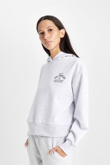 Regular Fit Kapüşonlu Baskılı Kalın Sweatshirt