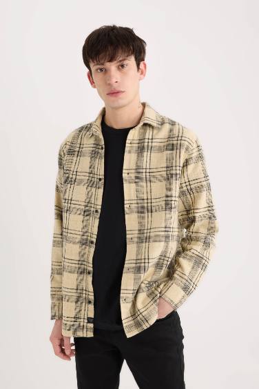 %100 Pamuk Regular Fit Kareli Oduncu Flanel Uzun Kollu Gömlek