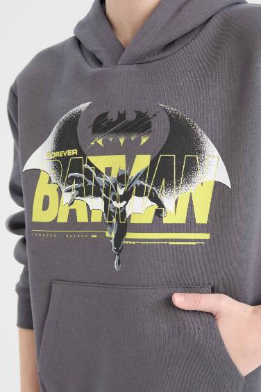 Erkek Çocuk Batman Kapüşonlu Kanguru Cepli Sweatshirt