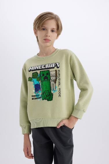 Erkek Çocuk Minecraft Bisiklet Yaka Kalın Sweatshirt