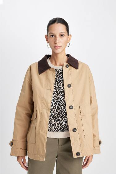 Polo Yaka Mevsimlik Hafif Mont Düğmeli Cepli Apoletli Basic Düz