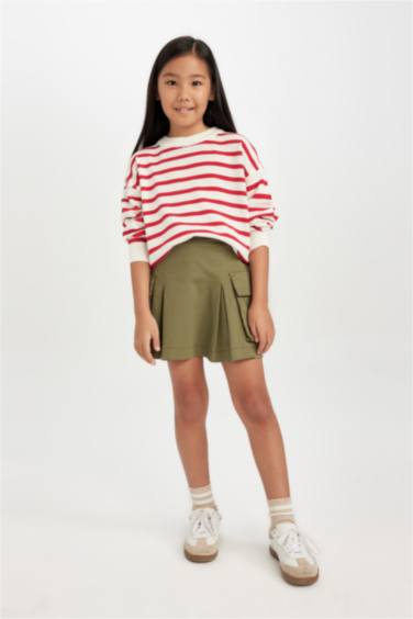 Bisiklet Yaka Çizgili Triko Kazak Kız Çocuk