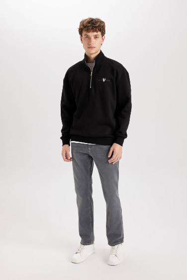 Vikings Boxy Fit Dik Yaka Baskılı Sweatshirt