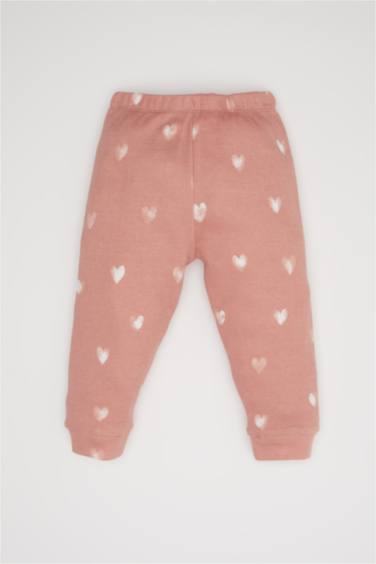 Kız Bebek Pijama Takımı Kalp Desenli Uzun Kollu Waffle Üst Beli Lastikli Uzun Alt