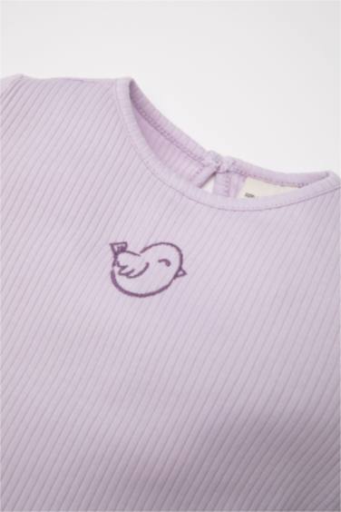 Kız Bebek Pijama Takımı Nakışlı Uzun Kollu Fitilli Kaşkorse Üst Beli Lastikli Uzun Alt