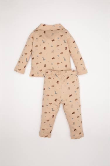 Pijama Takımı Dinozor Desenli Uzun Kollu Penye Üst Beli Lastikli Uzun Alt Erkek Bebek