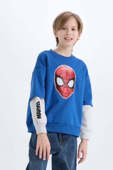 Erkek Çocuk Marvel Spiderman Oversize Geniş Kalıp Bisiklet Yaka Sweatshirt