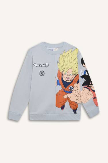 Erkek Çocuk Dragon Ball New Bisiklet Yaka Sırt Baskılı Kalın Sweatshirt