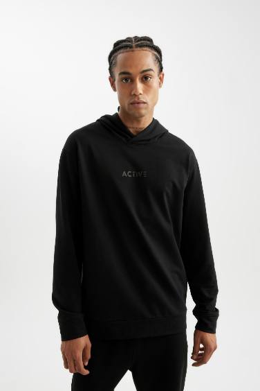 DeFactoFit Standart Fit Kapüşonlu Baskılı Sporcu Sweatshirt