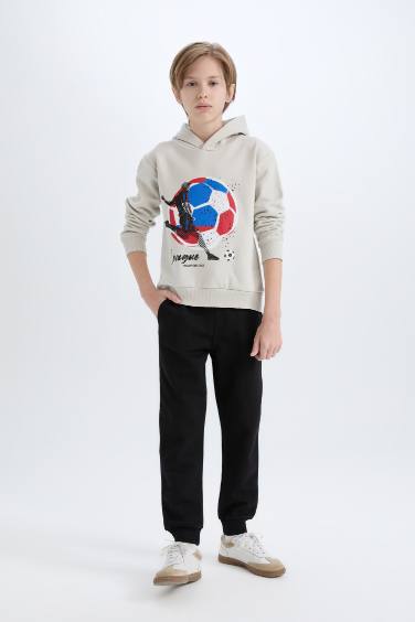 Boy Thick Hooded Printed Sweatshirt Sweatpants 2 Piece Set