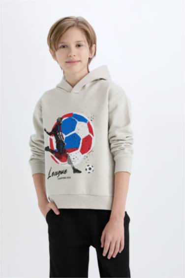 Boy Thick Hooded Printed Sweatshirt Sweatpants 2 Piece Set