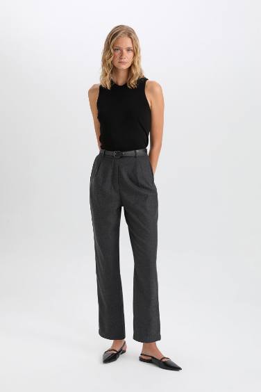 Wide Leg Regular Hem Trousers