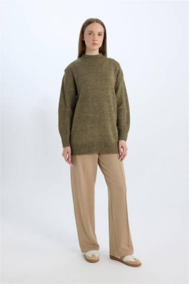 Relax Fit Elastic Waist Basic Crepe Trousers