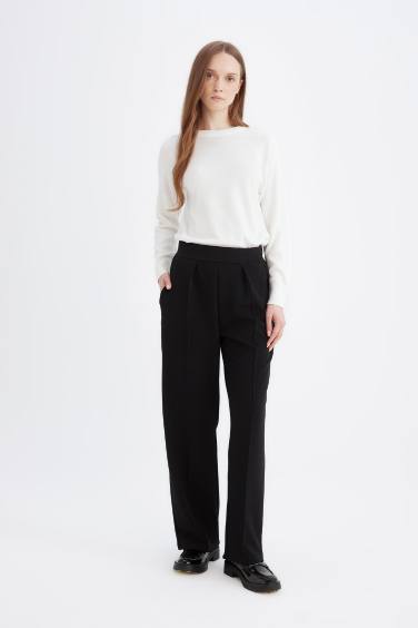 بنطرون سادة كريب قصة مريحة وخصر مطاطي