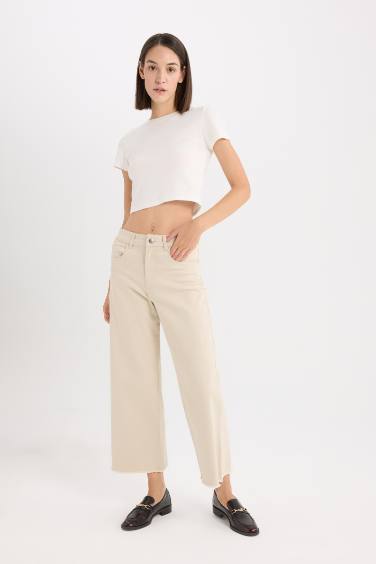 Culotte Fit Wide Leg Gabardine Trousers