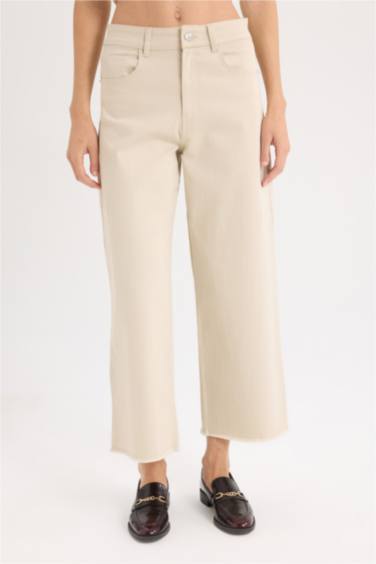 Culotte Fit Wide Leg Gabardine Trousers
