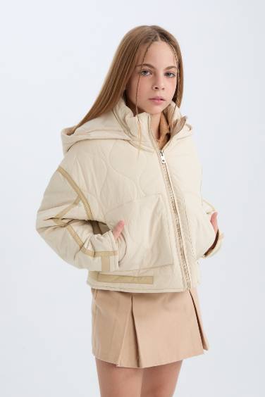 Kız Çocuk Su Geçirmez Kapüşonlu Fermuarlı Cepli Mont