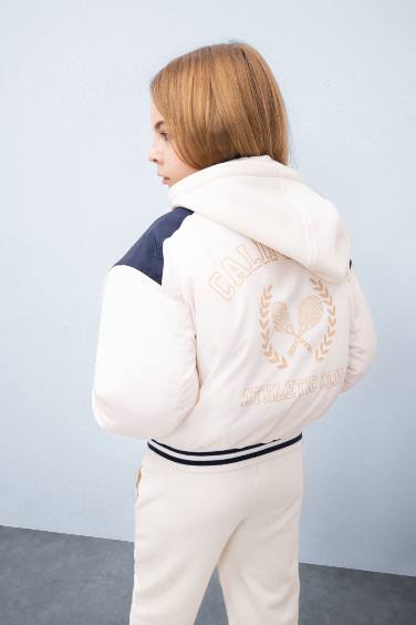 Girl College Collar Embroidered Waterproof Puffer Bomber Jacket