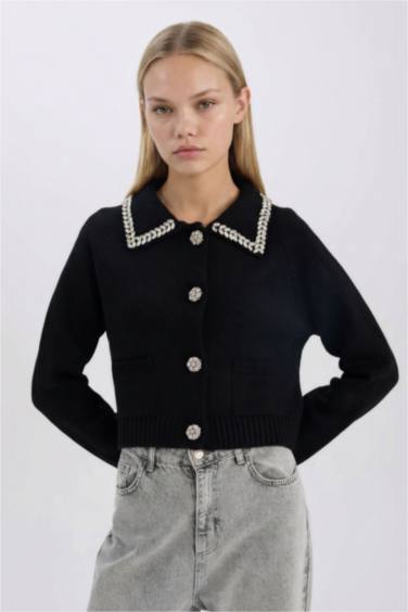 Regular Fit Gömlek Yaka Düğmeli Triko Hırka