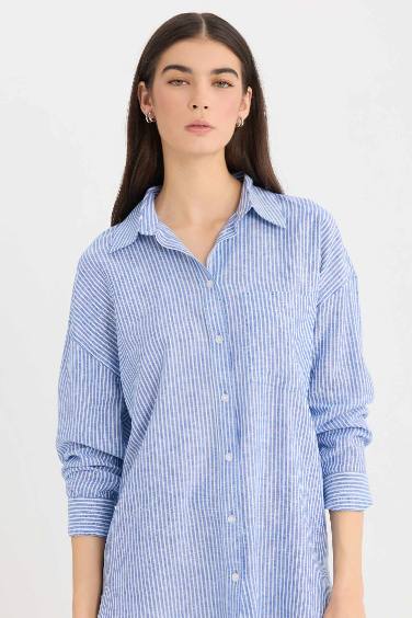 Oversize Fit Shirt Collar Linen Blend Long Sleeve Shirt