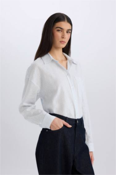 Рубашка оверсайз с широким кроем, воротником и длинным рукавом из льняной смеси