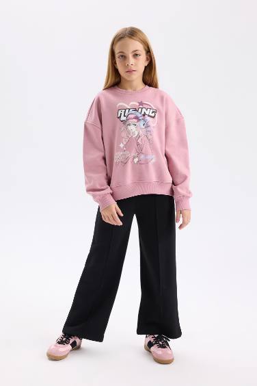 Girl Oversize Fit Crew Neck Animal Patterned Sweatshirt