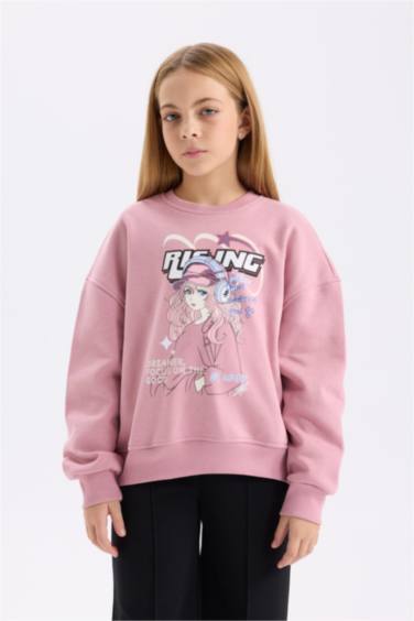 Girl Oversize Fit Crew Neck Animal Patterned Sweatshirt