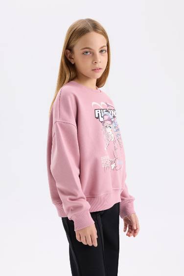 Girl Oversize Fit Crew Neck Animal Patterned Sweatshirt