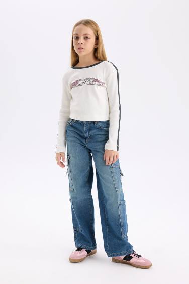 T-shirt Slim et long imprimé à manches longues pour fille