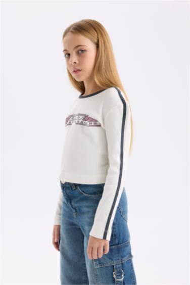 T-shirt Slim et long imprimé à manches longues pour fille