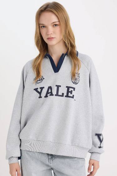 Yale University Oversize Fit Printed Thick Sweatshirt