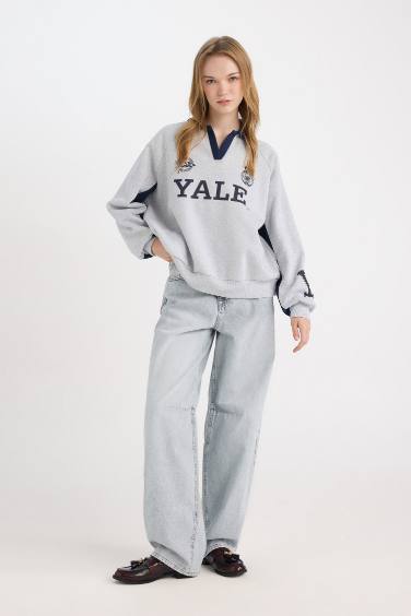 Yale University Oversize Fit Printed Thick Sweatshirt