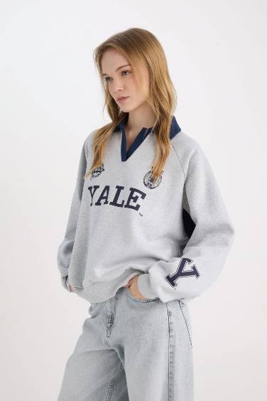 Yale University Oversize Fit Printed Thick Sweatshirt