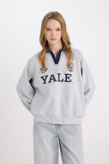 Yale University Oversize Fit Printed Thick Sweatshirt