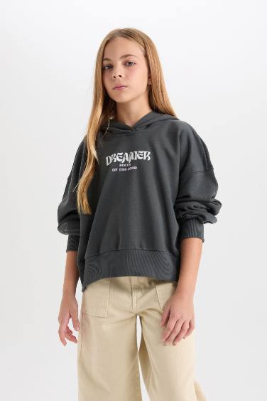 سويت شيرت بناتي تقيل اوفر سايز بياقة مستديرة