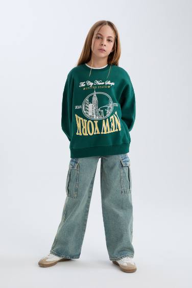 Sweatshirt Oversize à col rond avec imprimé pour fille
