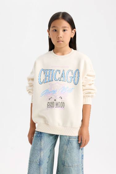 Girl Relax Fit Crew Neck Printed Sweatshirt