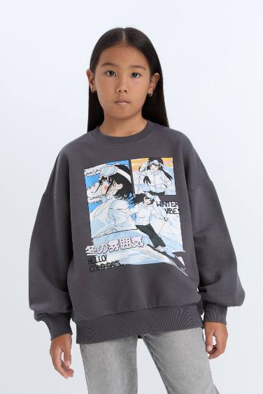 Girl Oversize Fit Crew Neck Printed Sweatshirt