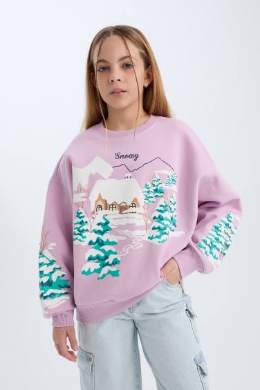 Sweatshirt Oversize pour fille avec imprimé à col rond