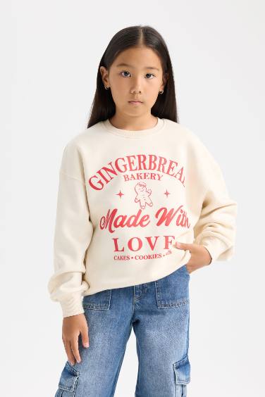 Girl Relax Fit Crew Neck Printed Sweatshirt