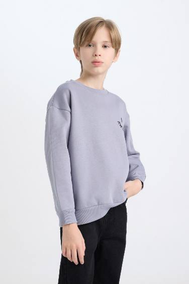 Erkek Çocuk Oversize Geniş Kalıp Bisiklet Yaka Sırt Baskılı Sweatshirt